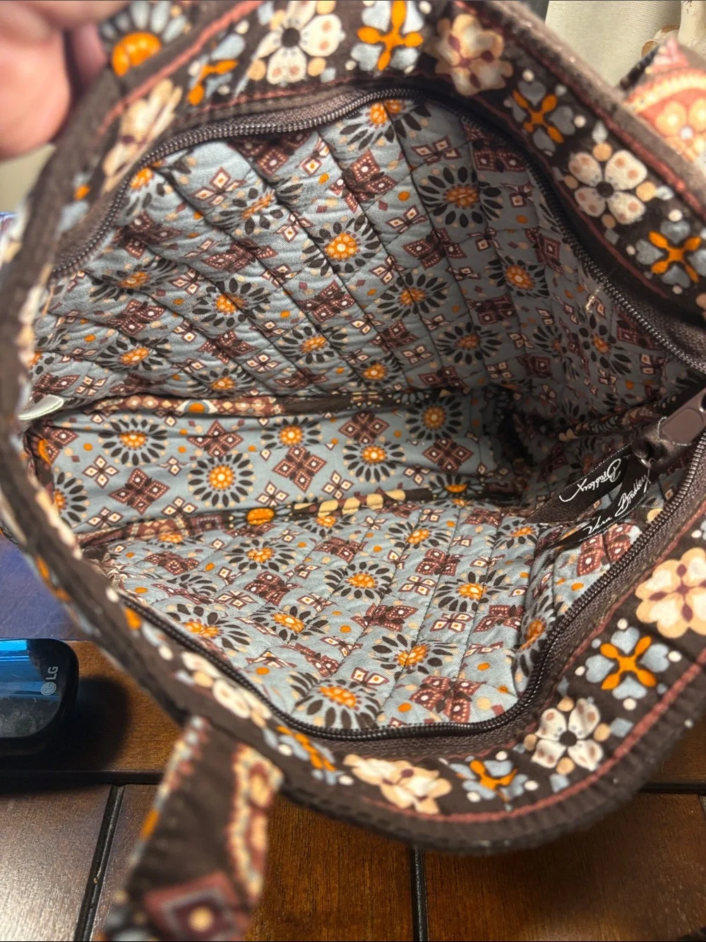 Vera Bradley Brown Floral Quilted Tote and Cosmetic Bag Set